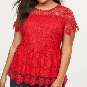 Lane Bryant Venetian Red Scalloped Lace Peplum Top Shirt Blouse 16W NWT